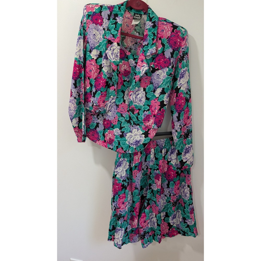 Judy Knapp California Vintage 3 Piece Floral Bermuda Shorts Set Jacket Tank M